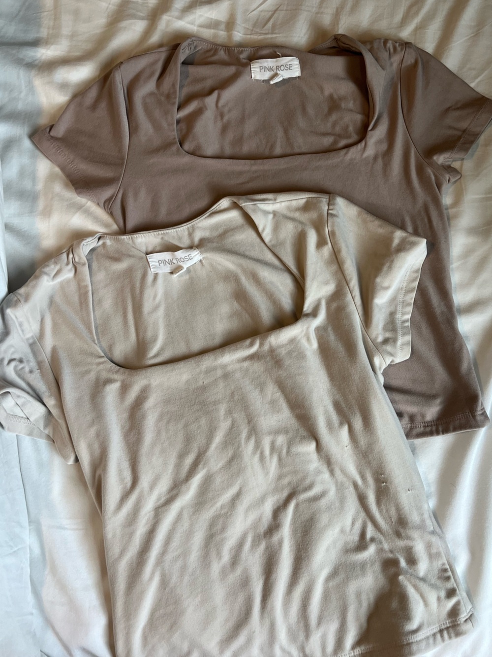 PINK ROSE Bundle 2 Scoop Neck Tee Set - Light Beige & Taupe